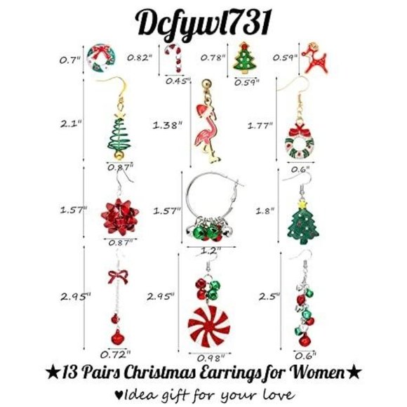 13 Pairs Christmas Earrings for Women - Picture 6 of 6